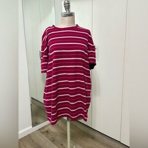 Claiborne Red White Striped Short Sleeve T-Shirt Casual Cotton Top Woman XXL
